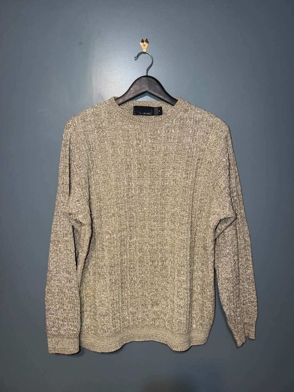 Bill Blass Textured Knit Crewneck Sweater Medium Oat